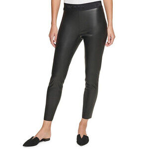 DKNY women's Ankle Length Pull-On Faux Leather Leggings Black Size M NWT